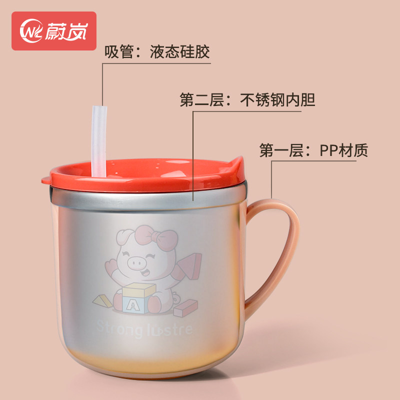 儿童水杯不锈钢防摔带刻度吸管奶瓶喝奶喝饮水杯子宝宝牛奶杯家用,淘宝优惠券,粉丝福利购,淘宝优惠卷