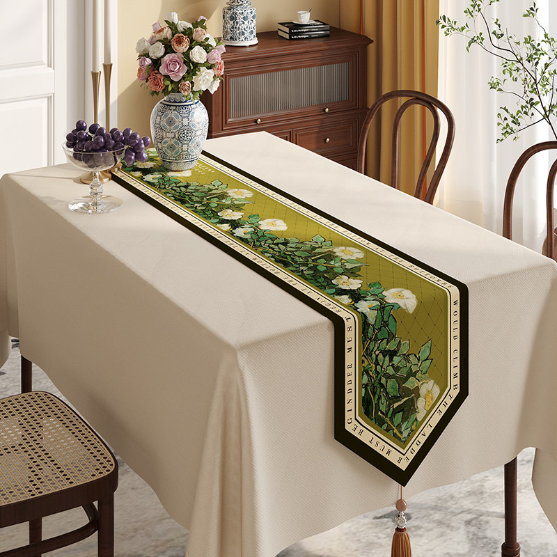 油画白茶园桌旗艺术风格田园桌布长条形鞋柜边柜盖巾电视柜防尘布,淘宝优惠券,粉丝福利购,淘宝优惠卷