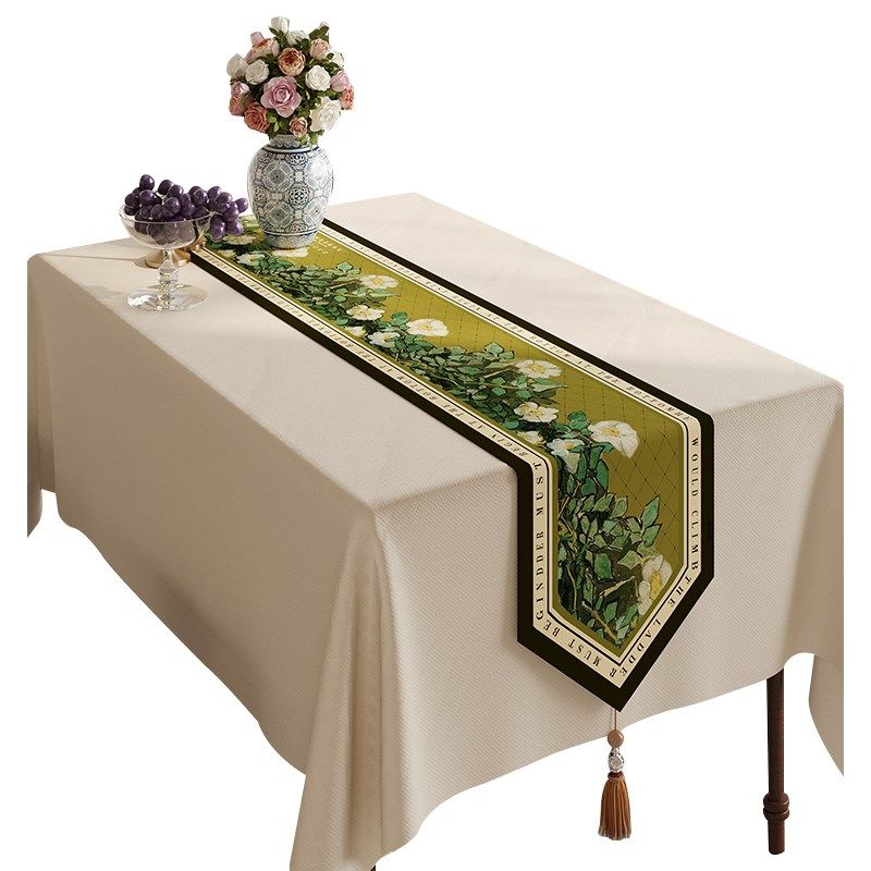 油画白茶园桌旗艺术风格田园桌布长条形鞋柜边柜盖巾电视柜防尘布,淘宝优惠券,粉丝福利购,淘宝优惠卷