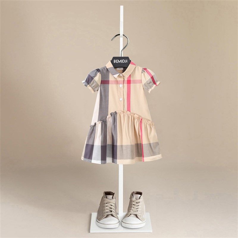 伯米吉新款 夏季花边袖英伦小尖领女宝宝连衣裙复古气质童装裙子,淘宝优惠券,粉丝福利购,淘宝优惠卷