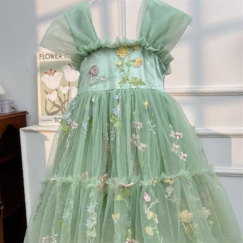 2024夏季网纱蓬蓬裙无袖吊带薄荷曼波汉服纱裙中国风洋气好看童装,淘宝优惠券,粉丝福利购,淘宝优惠卷