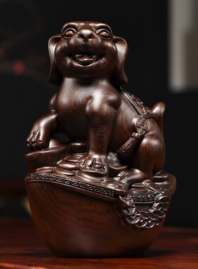花梨木雕狗摆件新中式十二生肖全套实木家居客厅博古架装饰工艺品