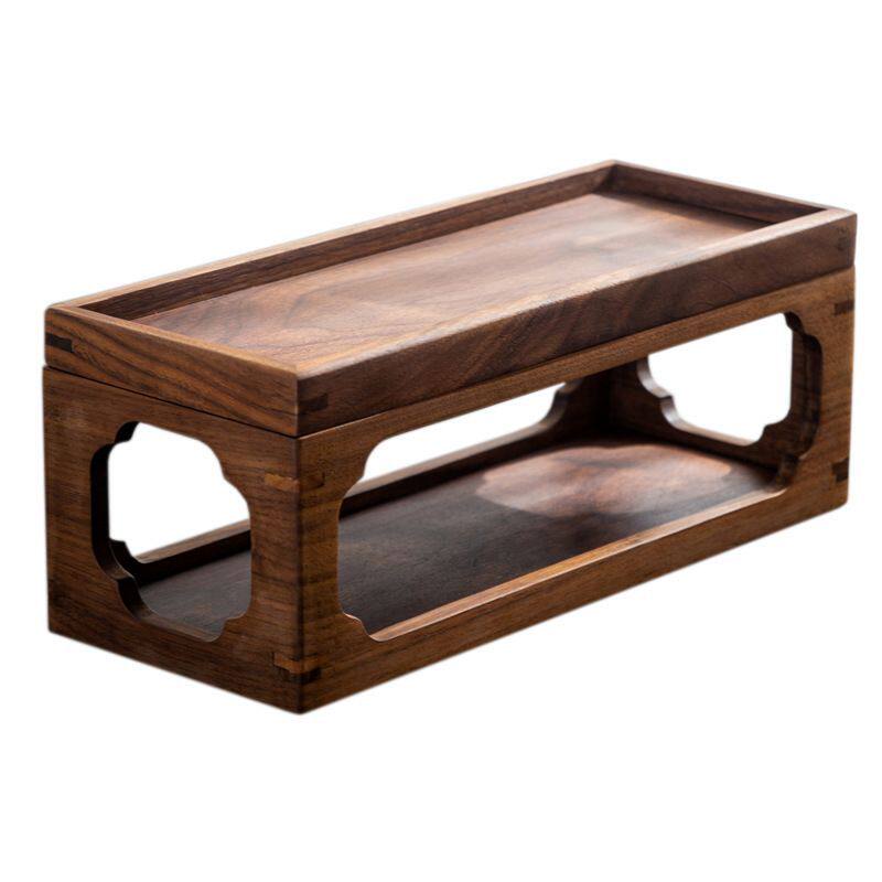 Chinese black walnut tea set storage box hollow