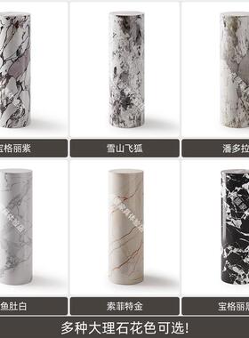 大理石圆形立柱摆件底座玄关落地高低展示台花架高端装饰墩子