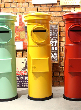 英伦风铁艺复古红色邮筒信箱邮箱软装饰品橱窗陈列咖啡屋落地摆件