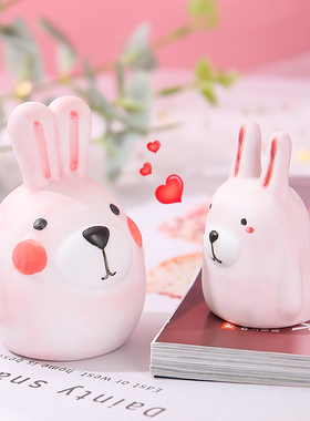 吾制陶瓷创意小摆件车载桌面装饰品卡通情侣小兔子新婚礼物送新人