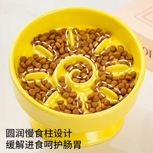 猫咪陶瓷慢食碗高脚猫碗护颈不易打翻可爱狗狗防噎宠物碗宠物用品 - 图1