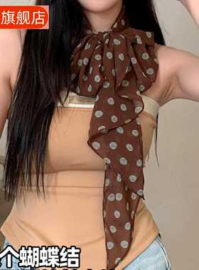 黑色波点丝巾系脖发带高级感长条围巾春夏薄款装饰飘带女