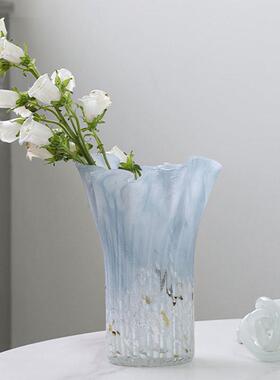 高级感白菜花瓣花瓶摆件轻奢客厅餐桌插花玻璃花器样品间软装饰品