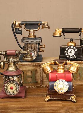 复古电话机摆件酒吧怀旧老式物件电话座机模型美式装饰品拍摄道具