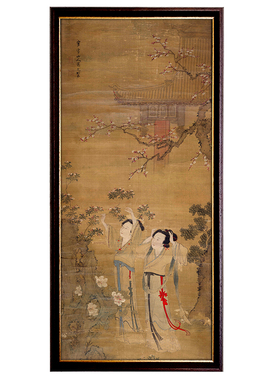 桔子格调梅花仕女图中式人物客厅卧室中古挂画书房玄关茶室装饰画