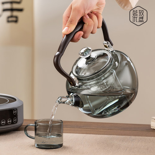 新款玻璃蒸煮一体煮茶壶器黑晶炉套装烧水泡茶胡桃木煮茶炉养生壶 - 图2