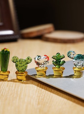 仙人掌手工琉璃小摆件创意桌面电脑显示器汽车中控大屏幕装饰品