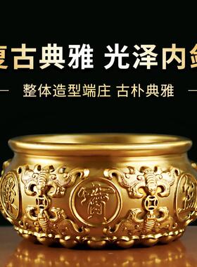 李掌柜 爆款纯铜八福聚宝盆摆件招财聚财米缸 黄铜客厅装饰存钱罐