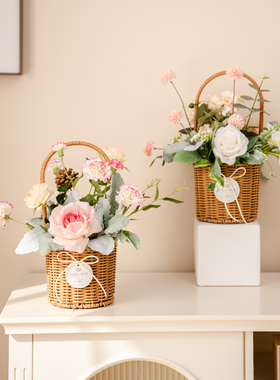 创意礼品花卉草编花篮茶几桌面花艺花瓶摆件客厅插花装饰装饰品