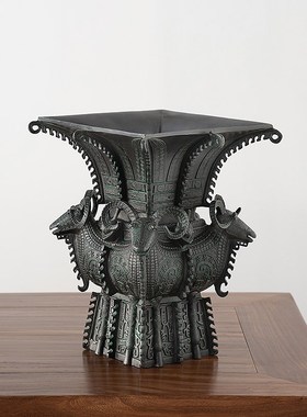 黄铜四羊方尊青铜器鼎玄关办公室开业贺礼客厅装饰品大型落地摆件