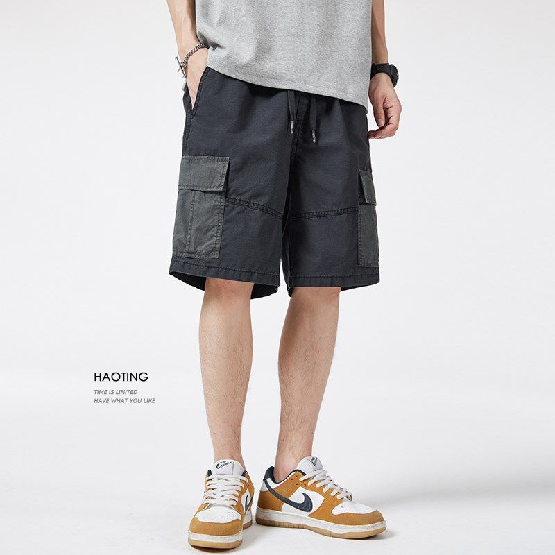 豪霆.多口袋工装短裤男士夏季宽松直筒松紧腰休闲五分裤复古中裤,淘宝优惠券,粉丝福利购,淘宝优惠卷