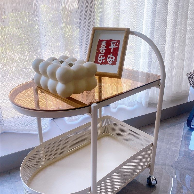 侘寂风客厅沙发边几可移动带轮小茶几收纳边桌小推车玻璃边柜角几,淘宝优惠券,粉丝福利购,淘宝优惠卷