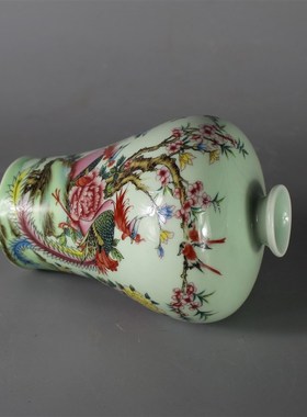 景德镇仿古陶瓷清同治粉彩祥凤莱仪花鸟梅瓶家居装饰展柜收藏摆件