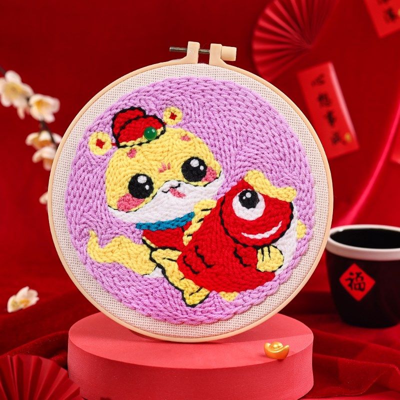 蛇年戳戳绣diy手工材料包搓搓绣墩绣毛线画喜庆新年春节挂画摆件,淘宝优惠券,粉丝福利购,淘宝优惠卷