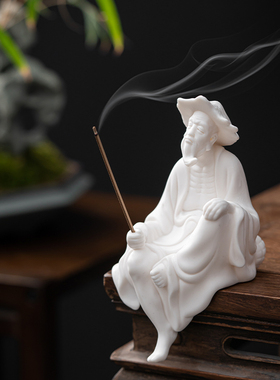 创意陶瓷人物姜太公钓鱼翁摆件家居客厅鱼缸摆设景观假山流水饰品