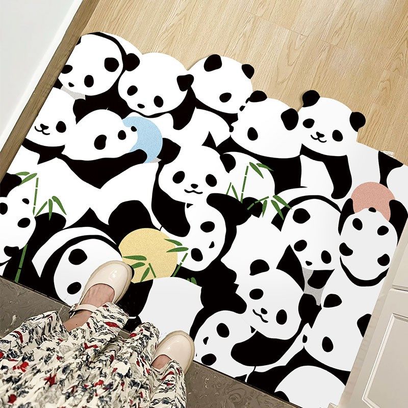 一拾一 熊猫可爱皮革入户地垫可擦洗家用pvc门垫防油防水玄关地毯,淘宝优惠券,粉丝福利购,淘宝优惠卷