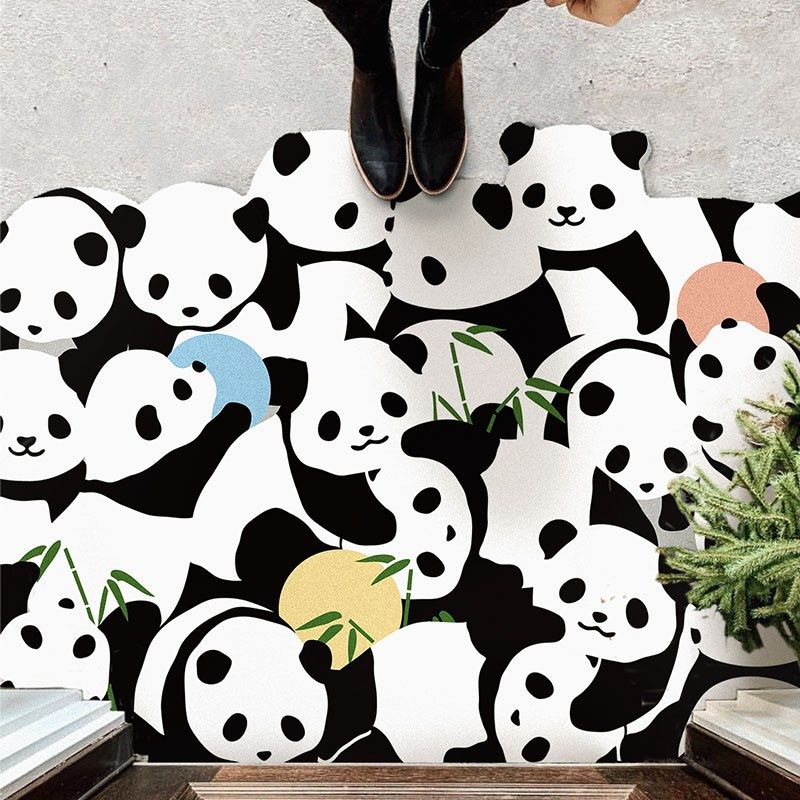 一拾一 熊猫可爱皮革入户地垫可擦洗家用pvc门垫防油防水玄关地毯,淘宝优惠券,粉丝福利购,淘宝优惠卷