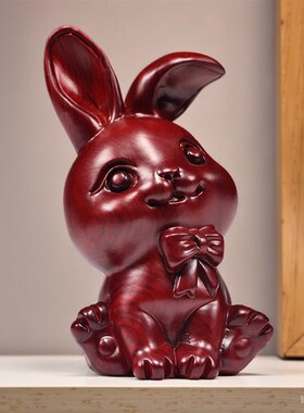 红色木质实木雕刻木头兔子三合十二生肖属相木制品工艺品生日送礼