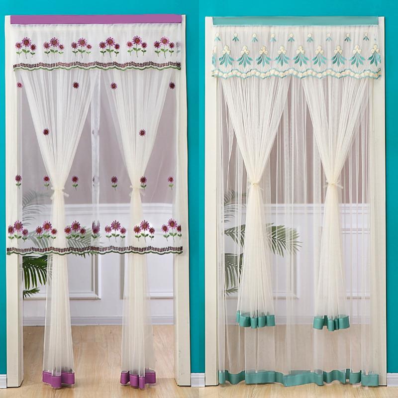 高档蕾丝双层2022新款卧室长门帘家用免打孔四季隔断防蚊虫飘纱帘,淘宝优惠券,粉丝福利购,淘宝优惠卷