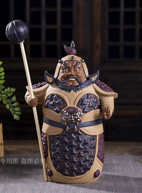 新款石湾公仔 手工陶瓷雕塑摆件工艺品家居饰品礼品 哼哈二将门神