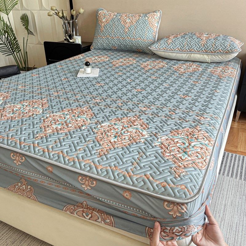 2024新款天然乳胶凉席三件套夏季冰丝席床裙可机洗折叠床笠床垫罩,淘宝优惠券,粉丝福利购,淘宝优惠卷