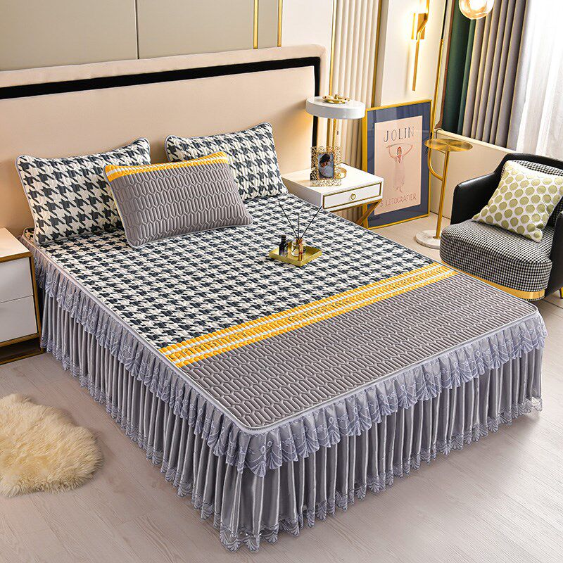 2024新款天然乳胶凉席三件套夏季冰丝席床裙可机洗折叠床笠床垫罩,淘宝优惠券,粉丝福利购,淘宝优惠卷