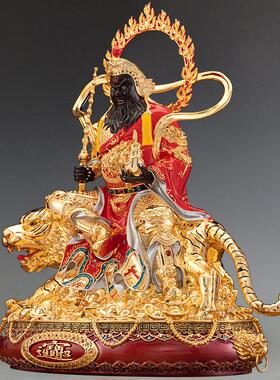 台湾鎏金纯铜五路财神铜像武财神赵公明元帅骑虎神像招财摆件
