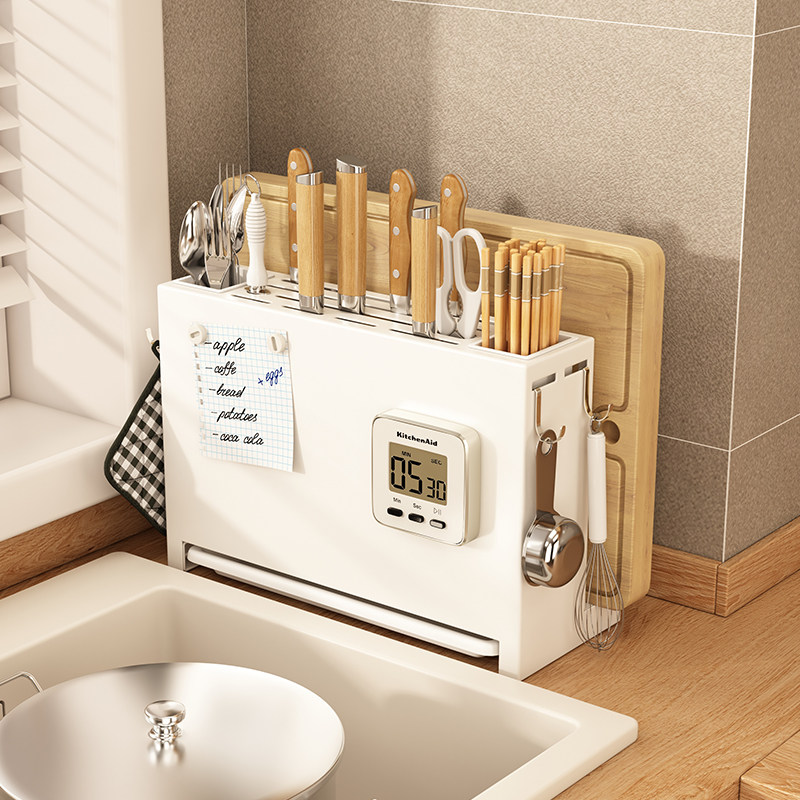 Knife rack storage rack kitchen countertop chopstick cage knife cutting board integrated rack wall-mounted knife seat multi-function storage rack