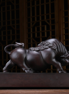 木雕牛摆件实木招财创意高档大气送老板办公室桌面装饰品艺术礼品