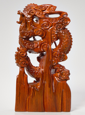 龙摆件龙形工艺品实木办公室客厅家居装饰生肖龙青龙汉龙装饰摆设