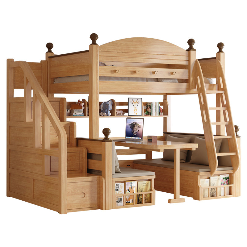 榉木上下床实木全实木儿童上床下桌高低床上下铺姐弟双层床子母床,淘宝优惠券,粉丝福利购,淘宝优惠卷