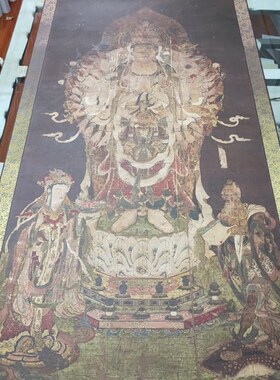 千手观音像绢本68x136cm古画复制画人物立轴原作版画佛画装饰画