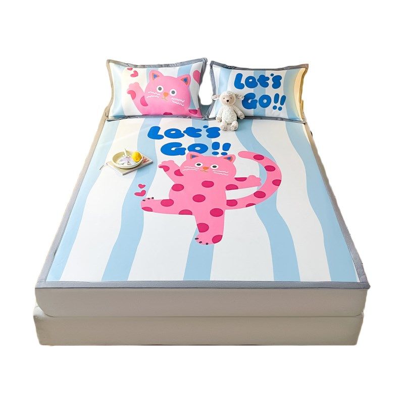 A类卡通大版花碳光冰丝席三件套宿舍可水洗折叠空调夏季2024新款,淘宝优惠券,粉丝福利购,淘宝优惠卷