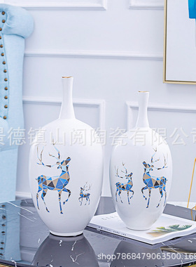 手工花瓶大肚陶瓷高北欧现代简约装饰品套装客厅干花插花玄关摆件