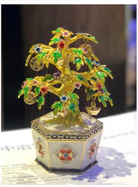 合金珐琅彩手工摇钱树摆件纯手工树风生水起如意装饰商务礼品