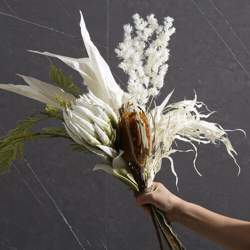 现代粉色玻璃花瓶摆件客厅插花干花仿真花装饰餐桌玄关样板间软装 - 图0