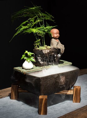 陶迷禅意陶瓷流水器喷泉家用加湿器办公室家居工艺摆件开业礼品