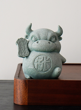 创意涨停令招财牛青砂石茶宠茶玩摆件中式精品家居桌面装饰送礼品