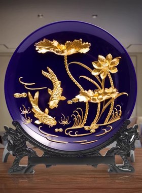 威弗列德年年有余兰盘厦门漆线雕创意摆件送朋友开业乔迁新婚礼品