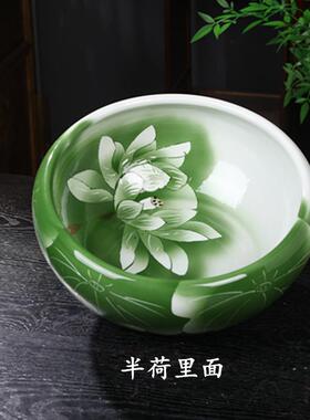 景德镇陶瓷鱼缸手绘花盆聚宝盆装食品酱腌菜睡莲碗莲水仙盆烟灰缸