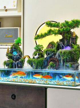 客厅鱼缸假山流水生财摆件办公室桌面高山循环水景观乔迁开业礼品