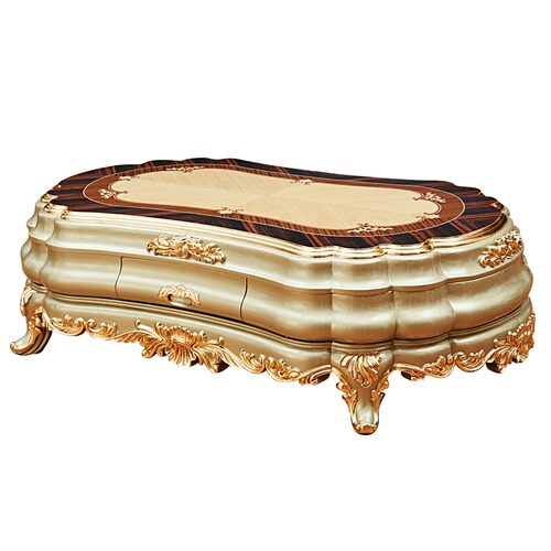 欧式茶几 高端实木雕花香槟金带抽屉茶台茶桌 美式贴金箔椭圆茶几 - 图2