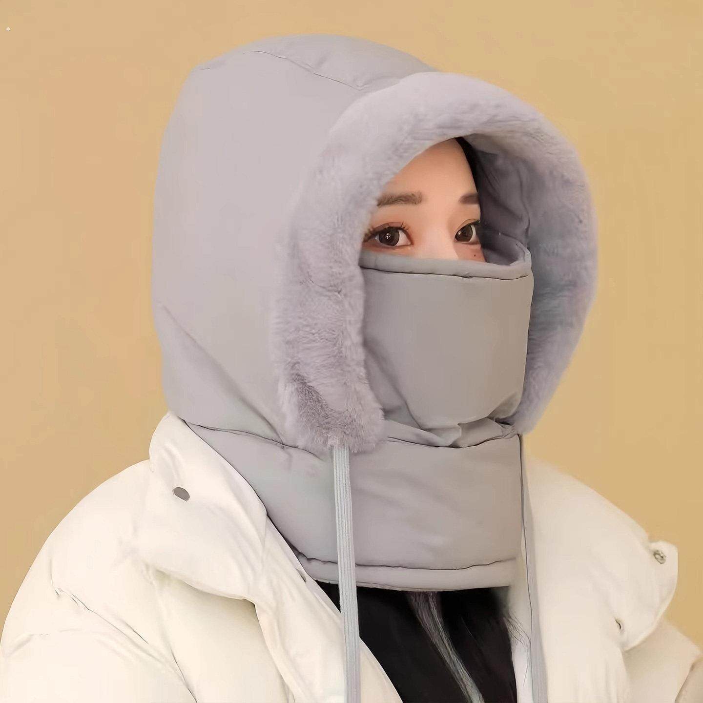 冬季骑车保暖帽子女护耳加绒加厚防寒面罩围脖一体帽防风骑行帽,淘宝优惠券,粉丝福利购,淘宝优惠卷