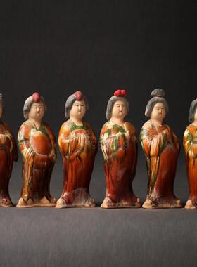 陶瓷仕女摆件仿古唐三彩侍女俑中式复古装饰艺术品古风老货老物件